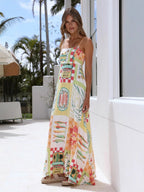 Saveria Sardine Print Linen Maxi Dress
