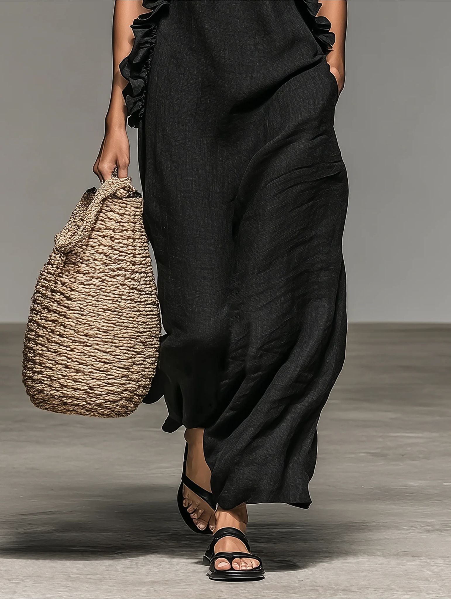 Ebe Ruffle Linen Maxi Dress