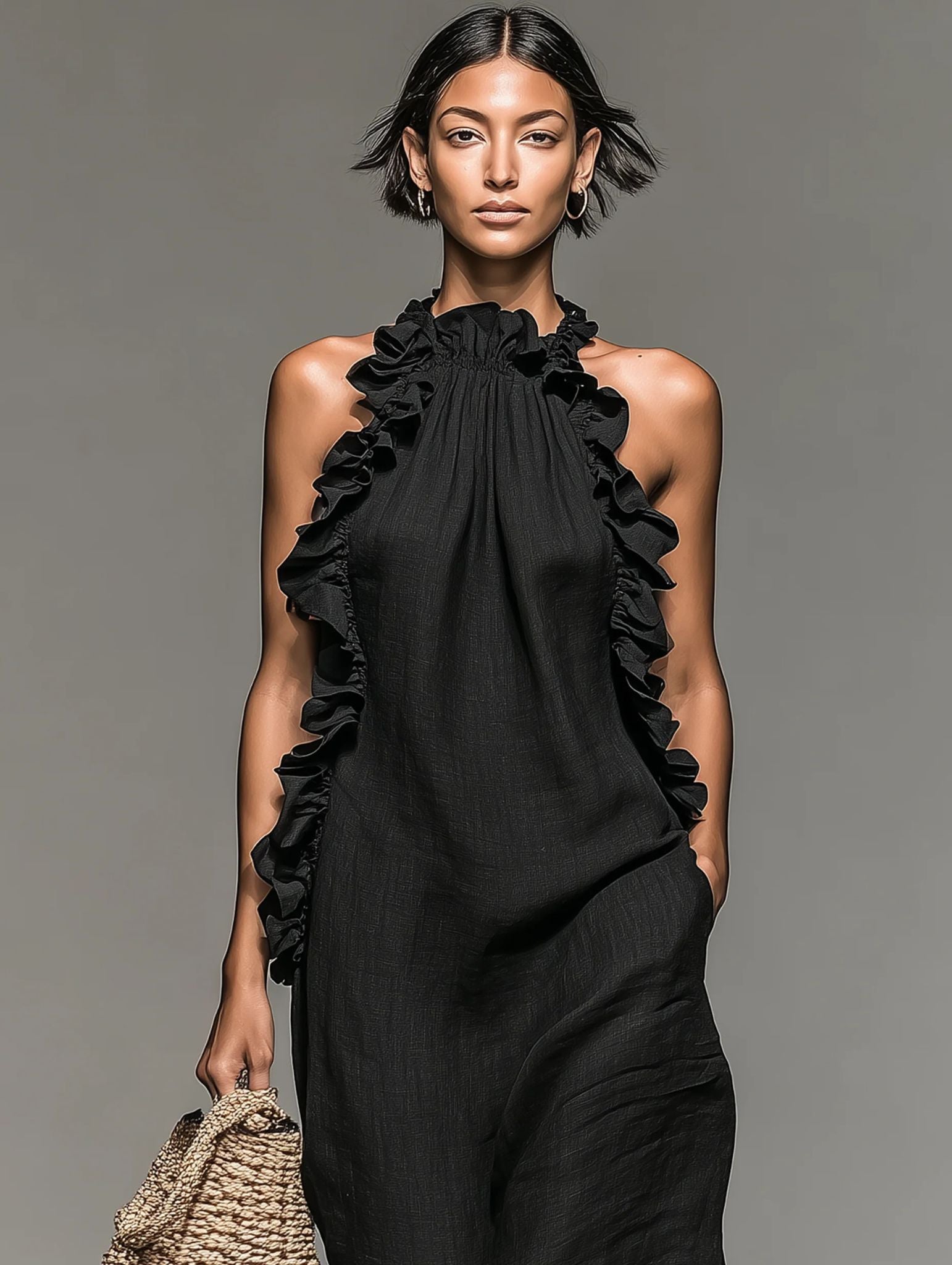 Ebe Ruffle Linen Maxi Dress