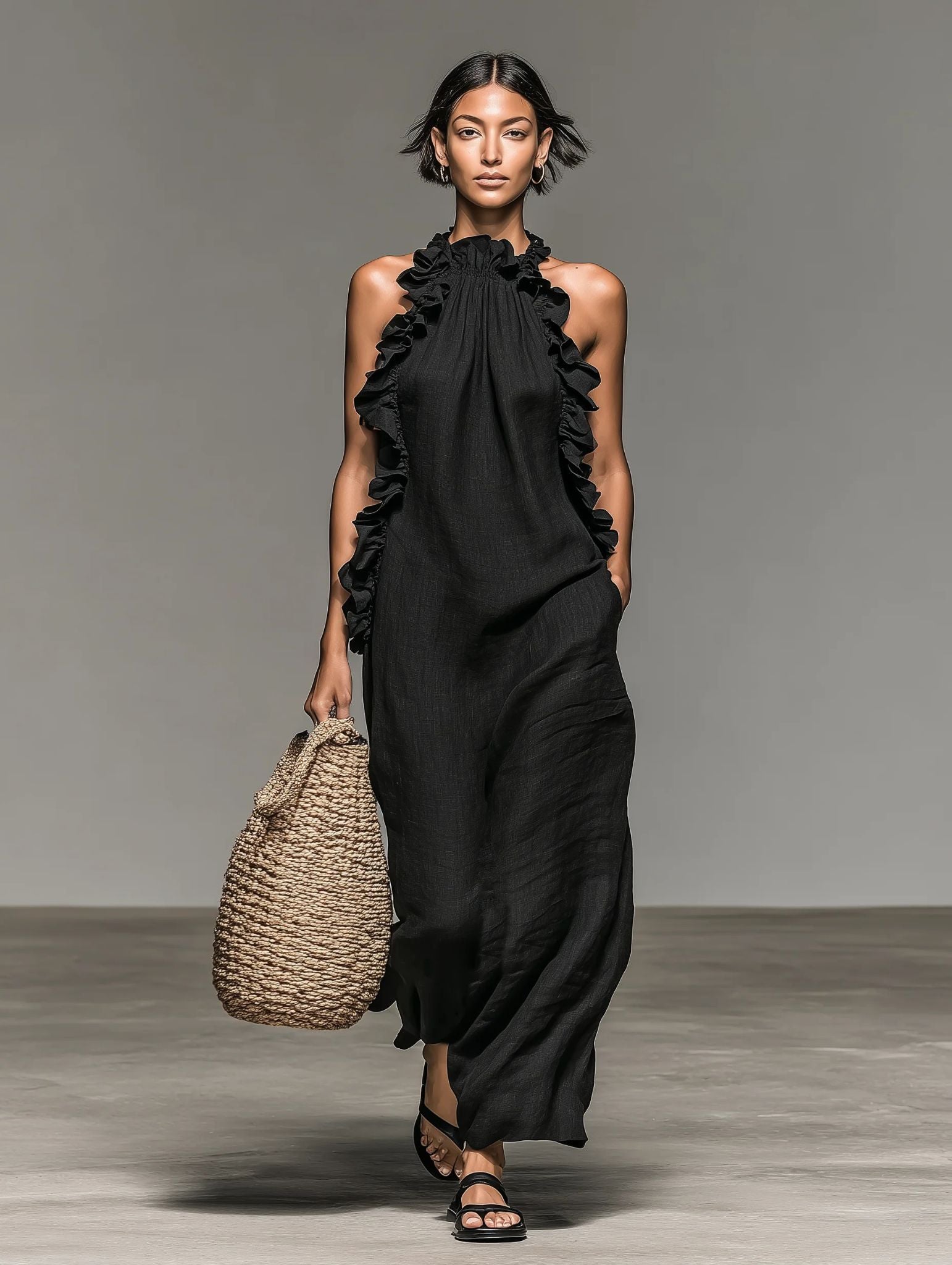 Ebe Ruffle Linen Maxi Dress