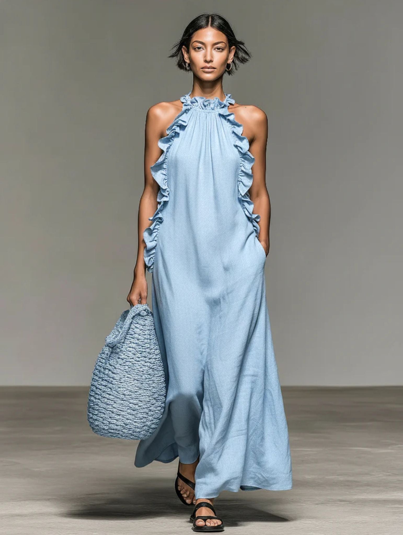 Ebe Ruffle Linen Maxi Dress
