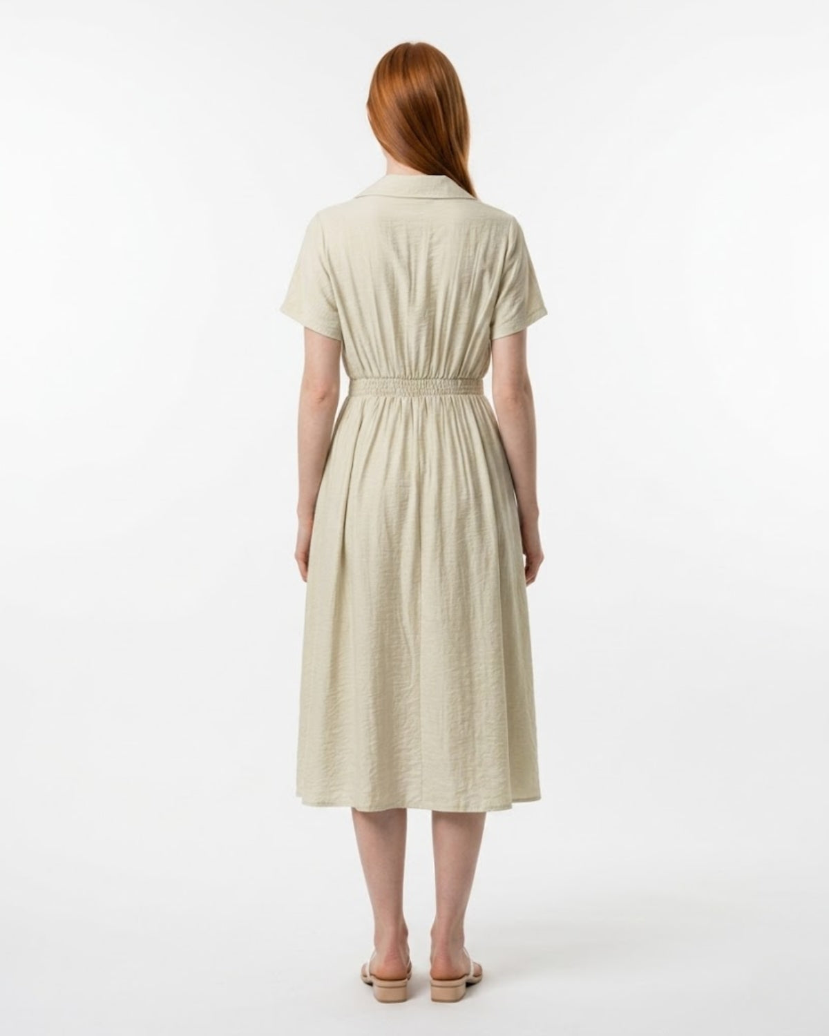 Sage Green Short Sleeve Pleated Midi Summer Dress