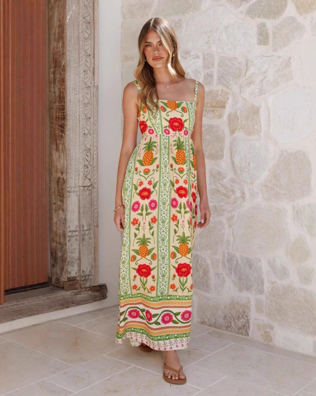 Tilde Pineapple Linen Maxi Dress