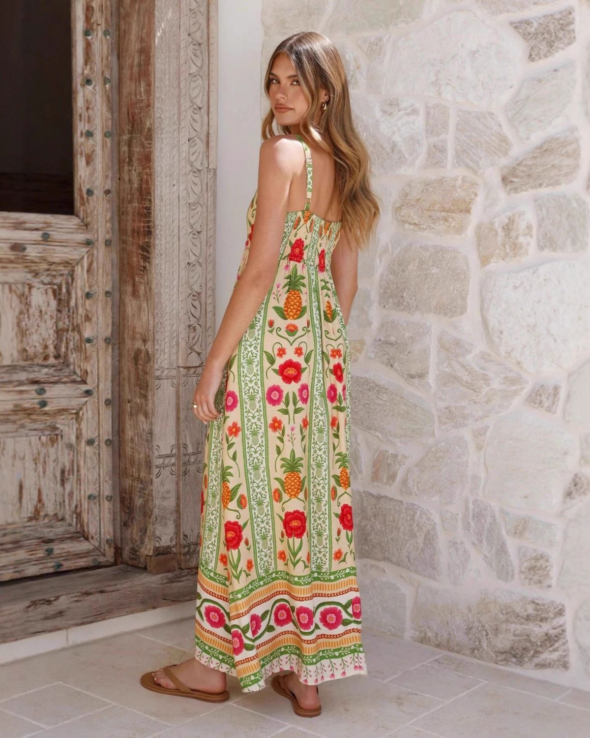 Tilde Pineapple Linen Maxi Dress