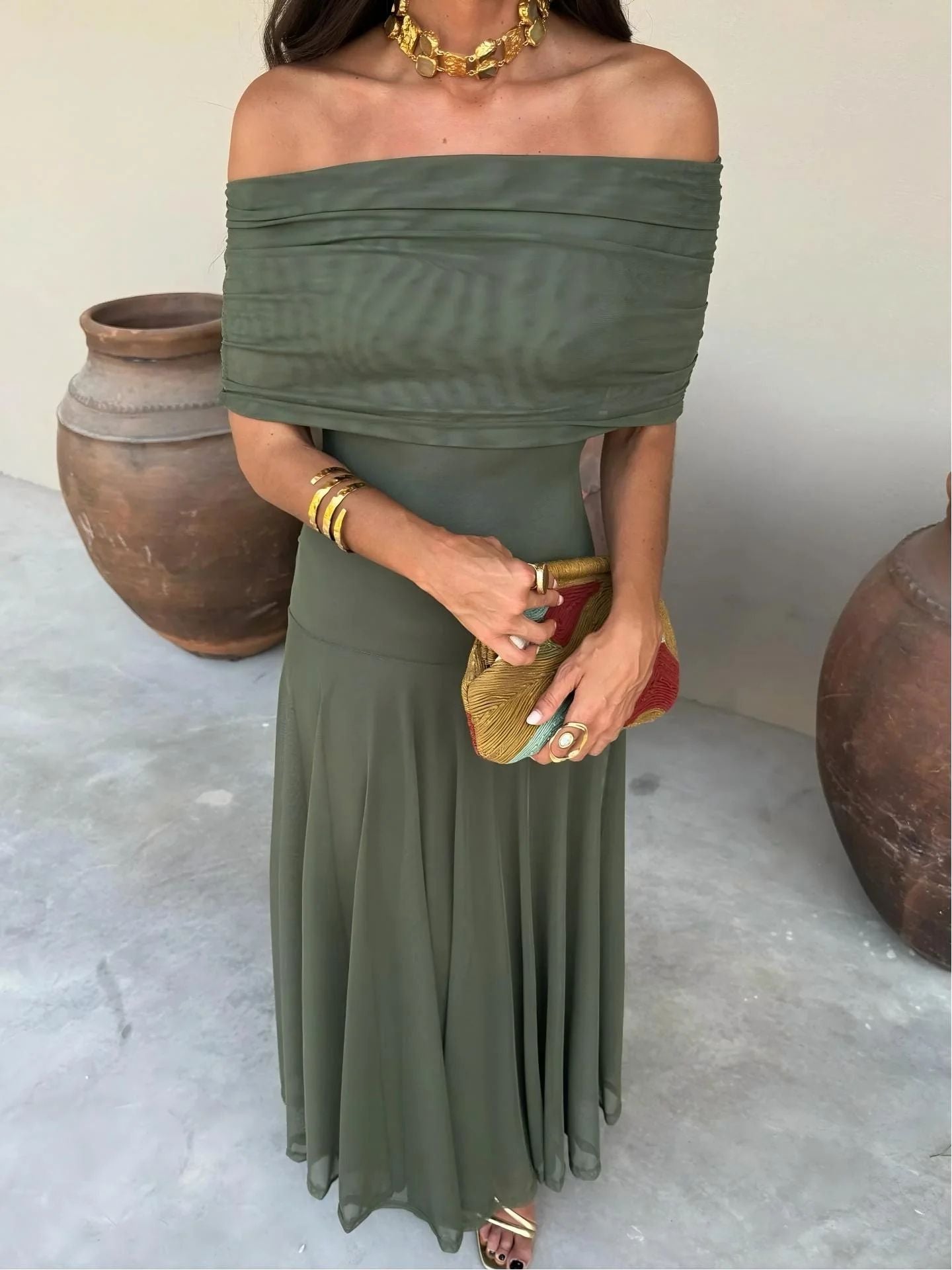 Olimpia Draped Chiffon Maxi Dress