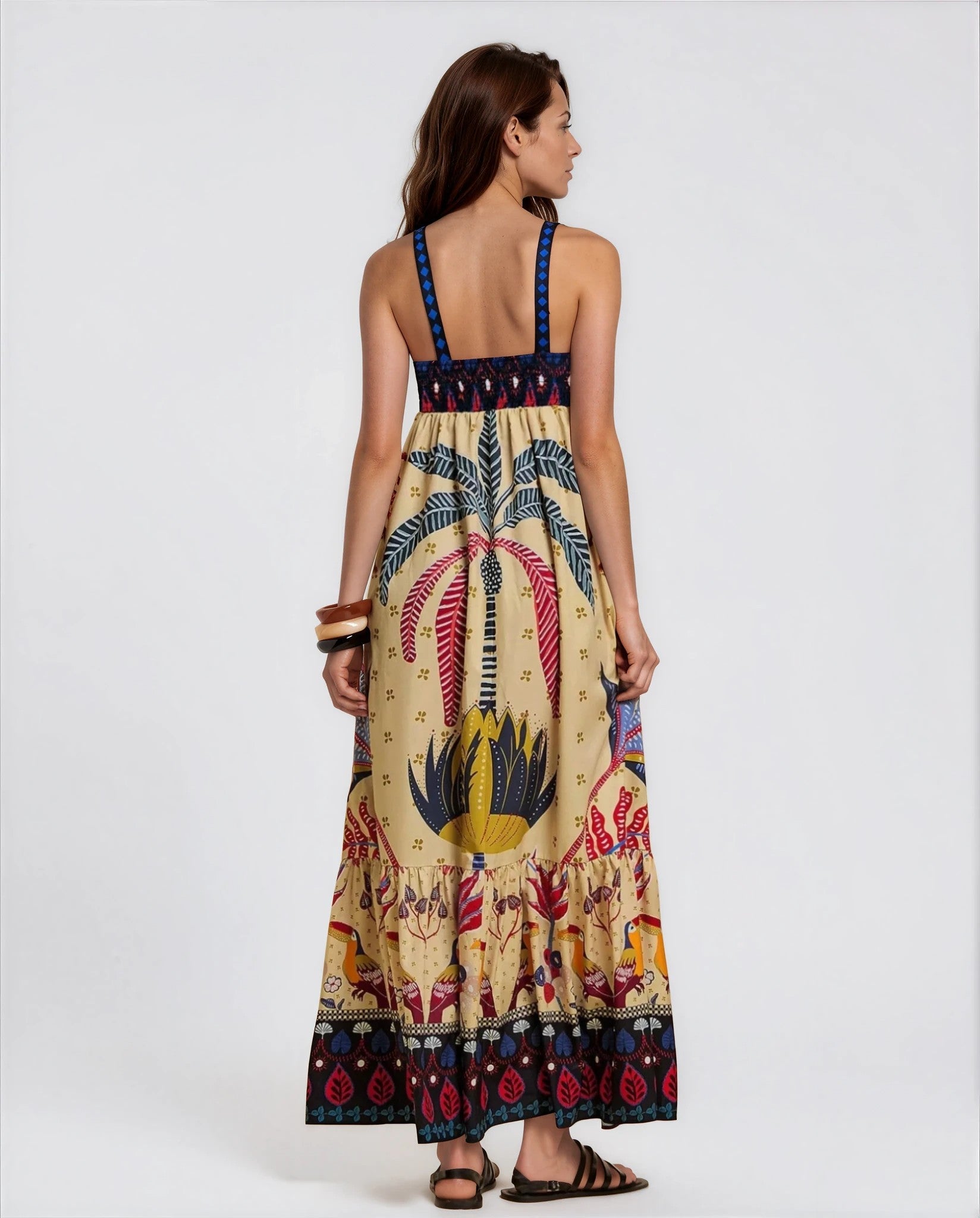 Valentina Women's Tropical Print Summer Maxi Dress