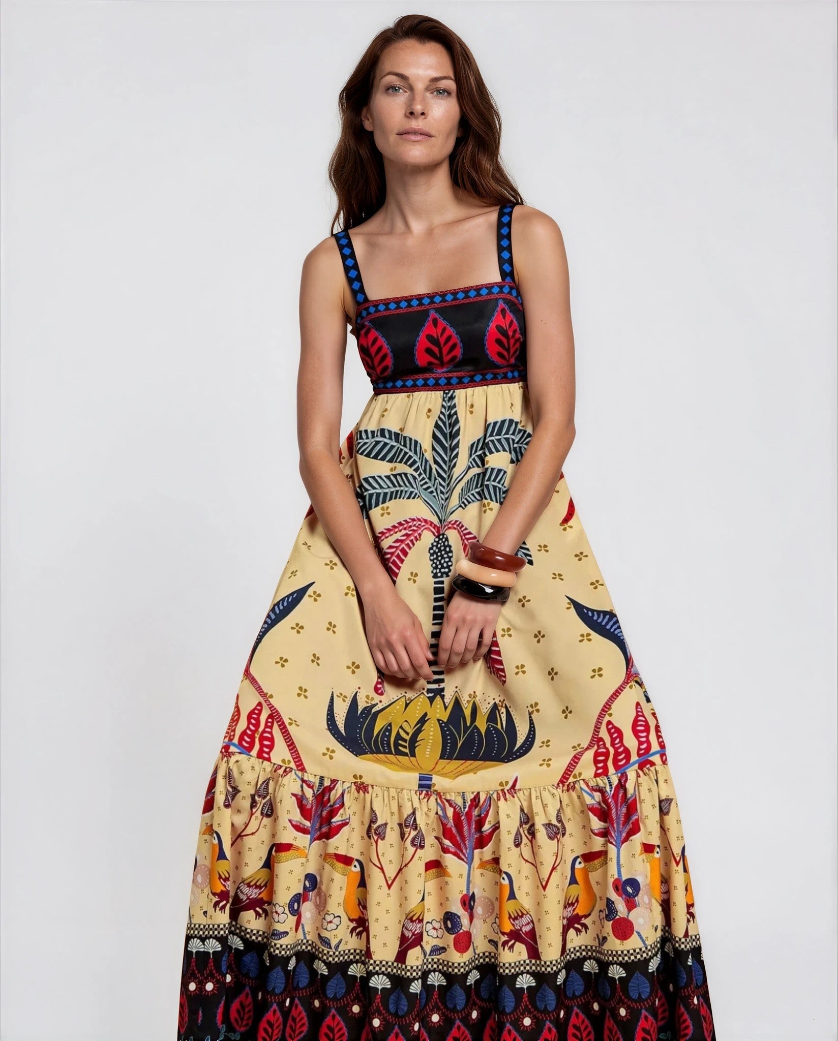 Valentina Women's Tropical Print Summer Maxi Dress