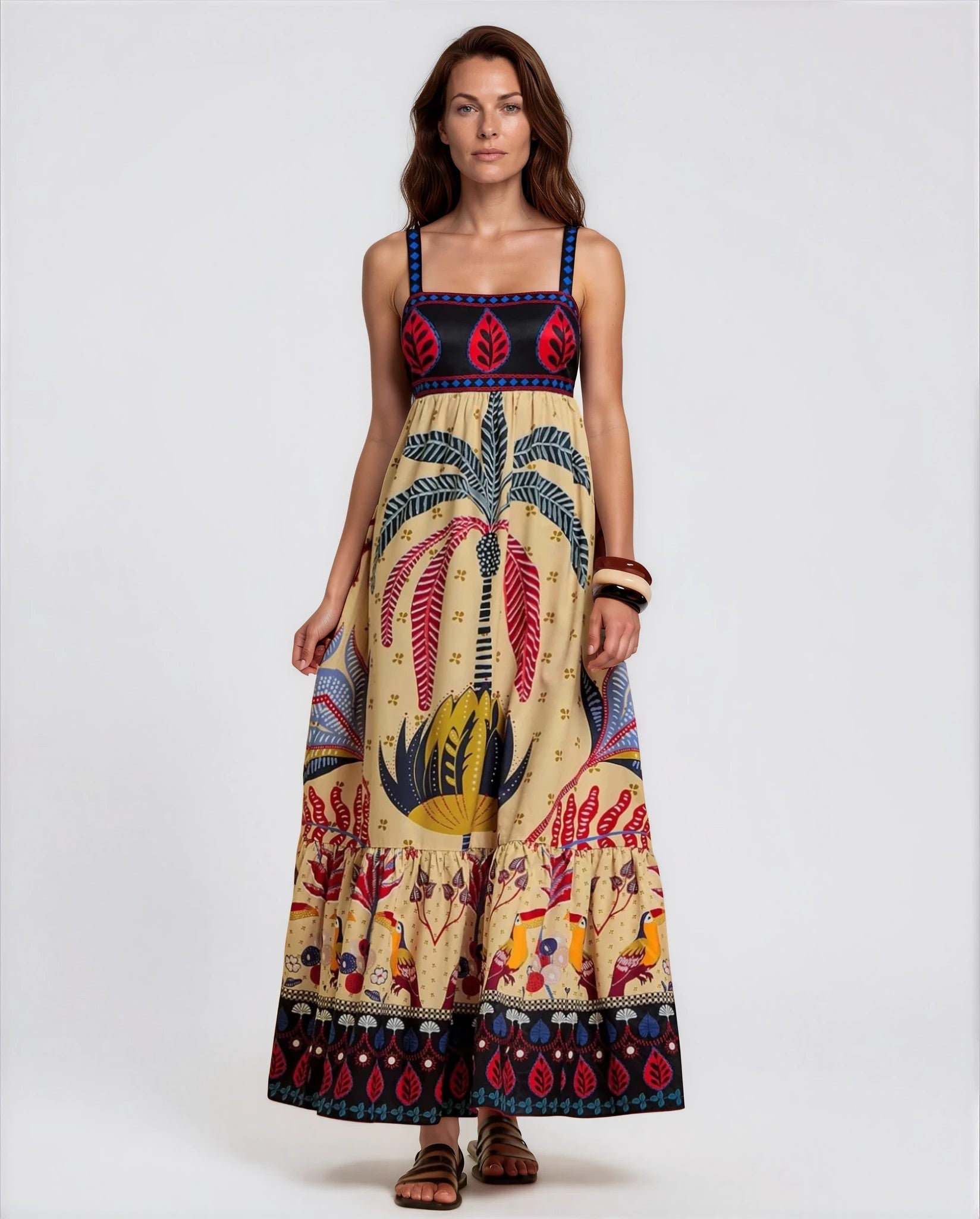 Valentina Women's Tropical Print Summer Maxi Dress