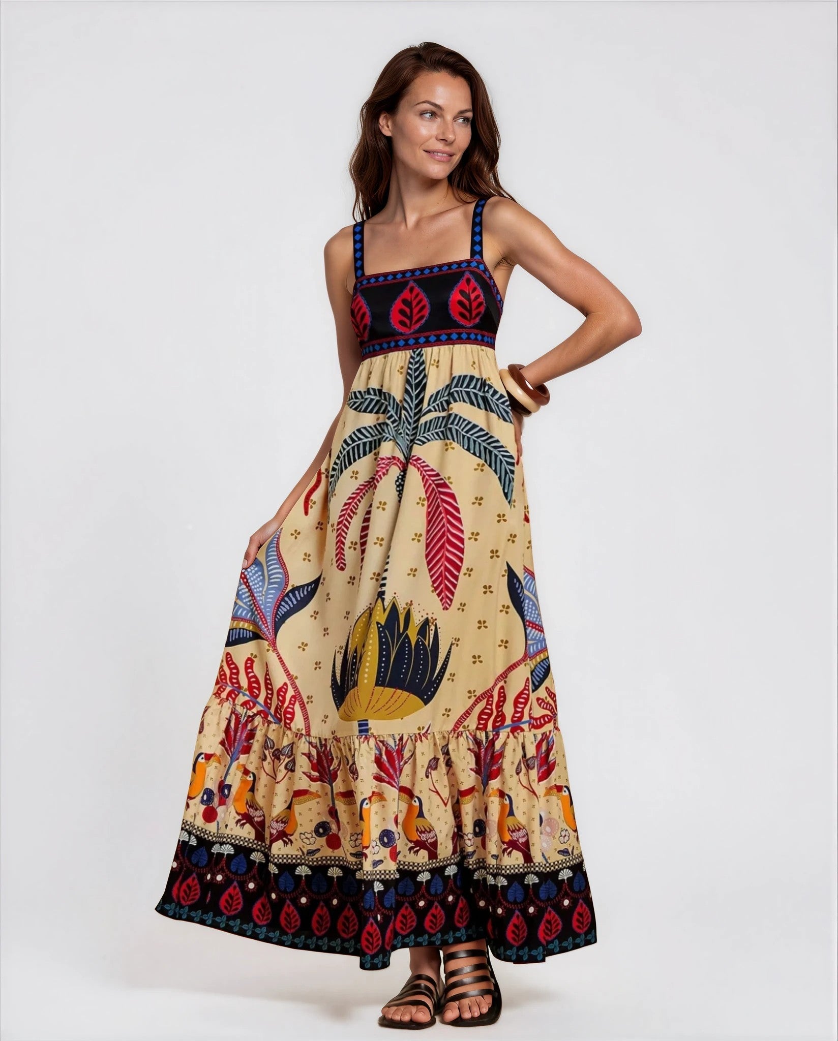 Valentina Women's Tropical Print Summer Maxi Dress