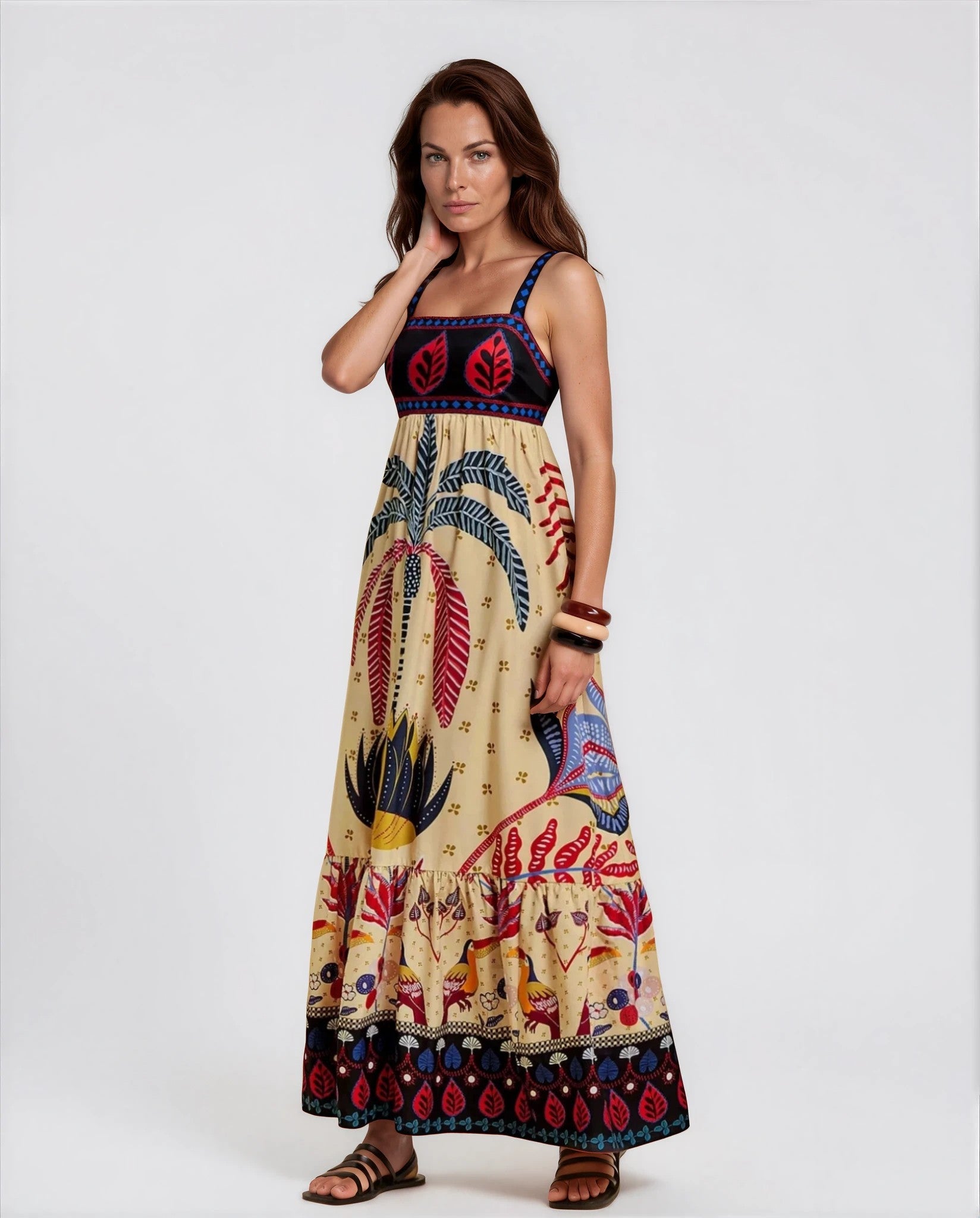 Valentina Women's Tropical Print Summer Maxi Dress