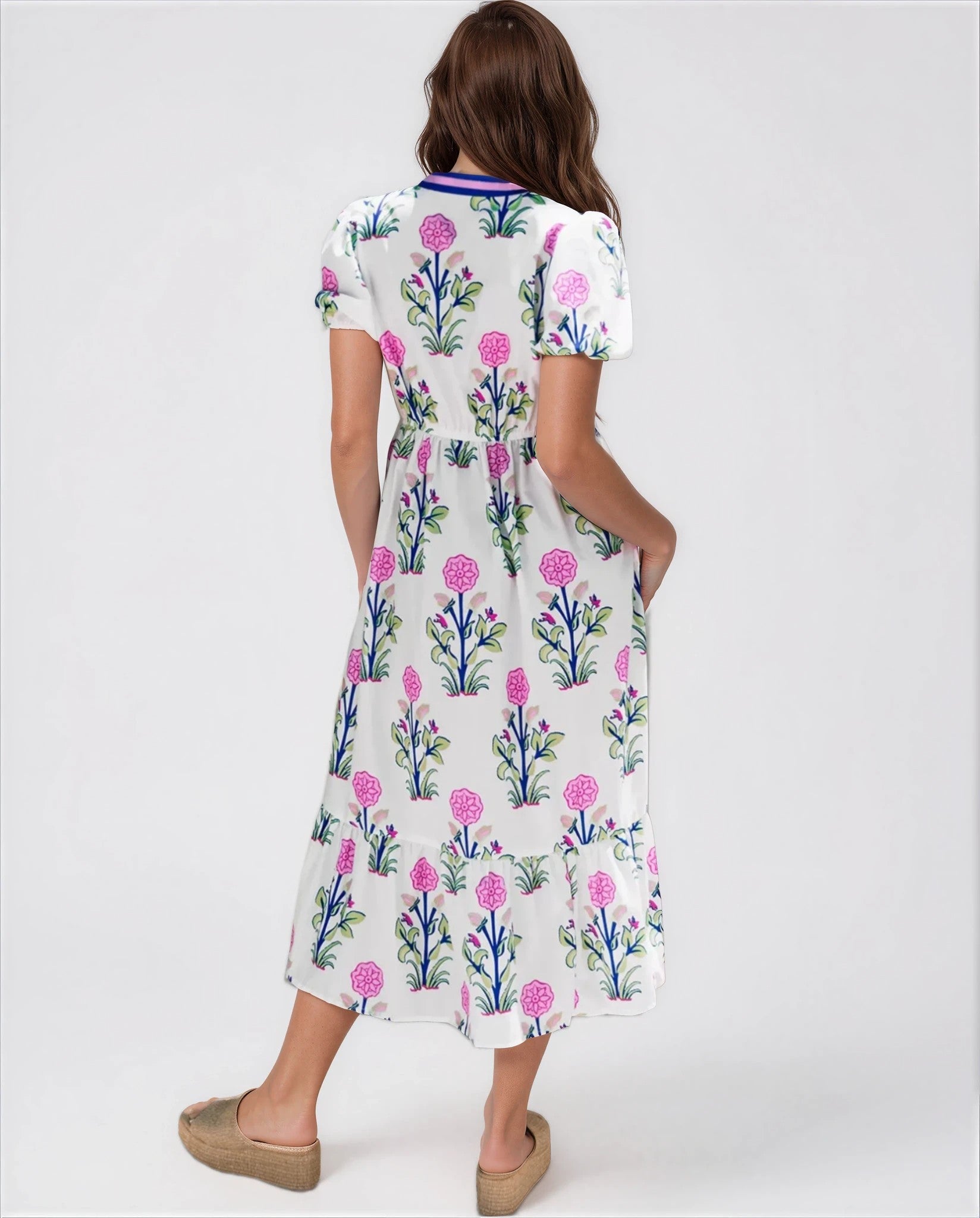 Chiara Women’s Floral Print Summer Midi Dress in White