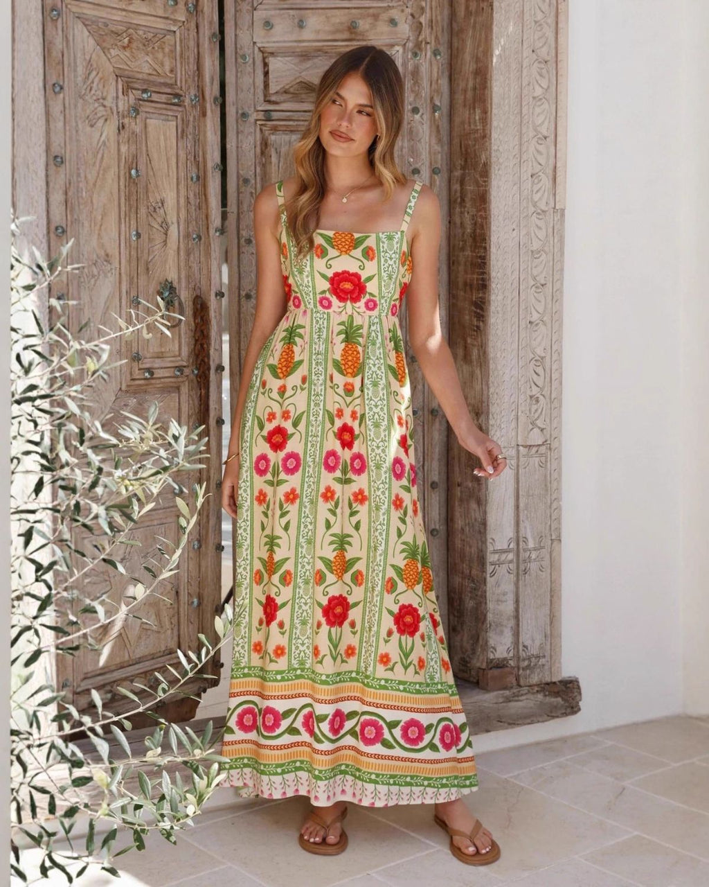 Tilde Pineapple Linen Maxi Dress