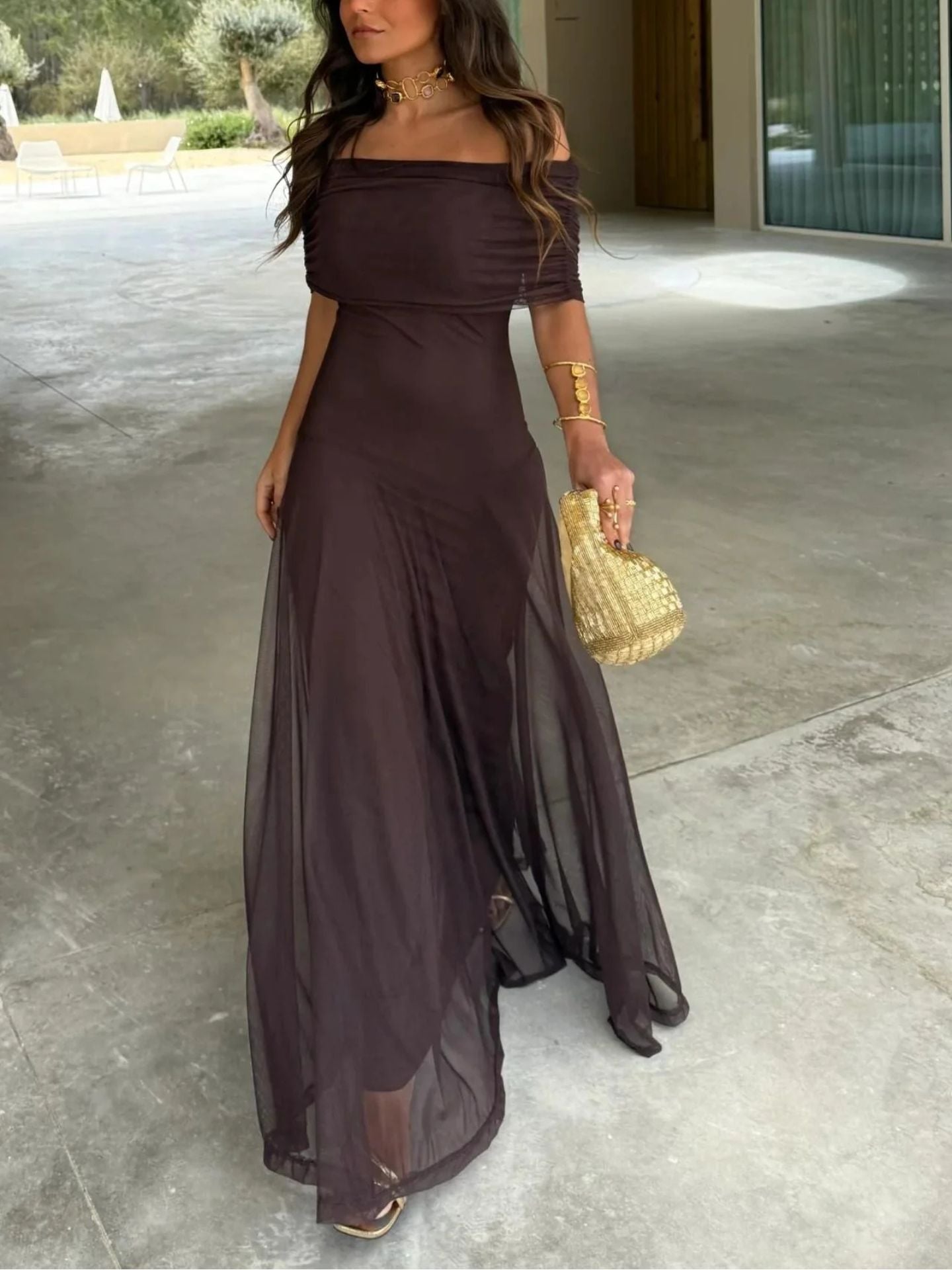 Olimpia Draped Chiffon Maxi Dress