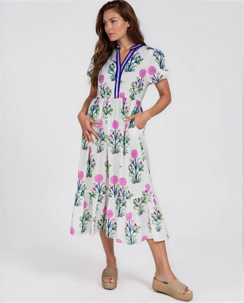 Chiara Women’s Floral Print Summer Midi Dress in White