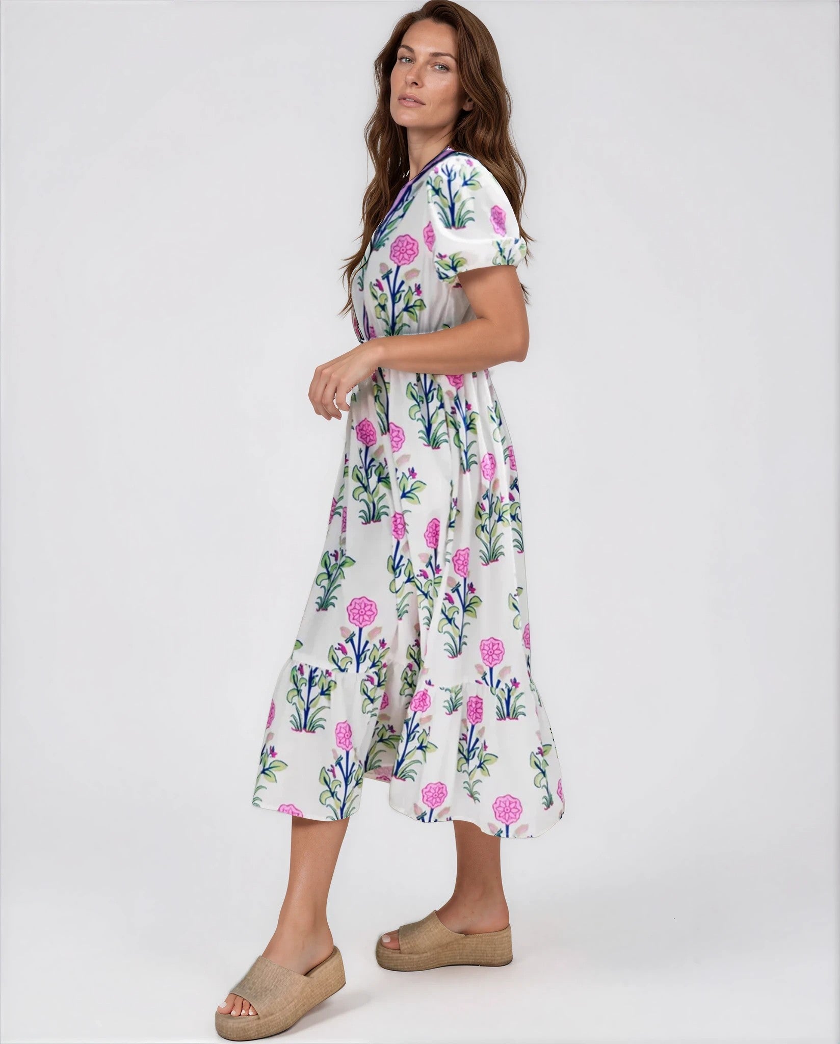 Chiara Women’s Floral Print Summer Midi Dress in White