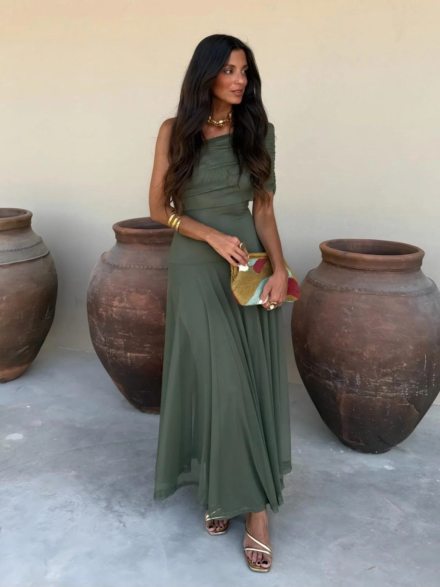 Olimpia Draped Chiffon Maxi Dress
