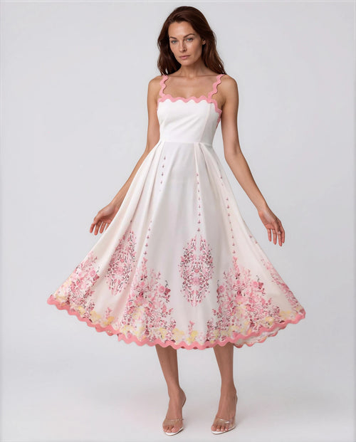 Ginevra Women’s Floral Print Summer Midi Dress in Pink