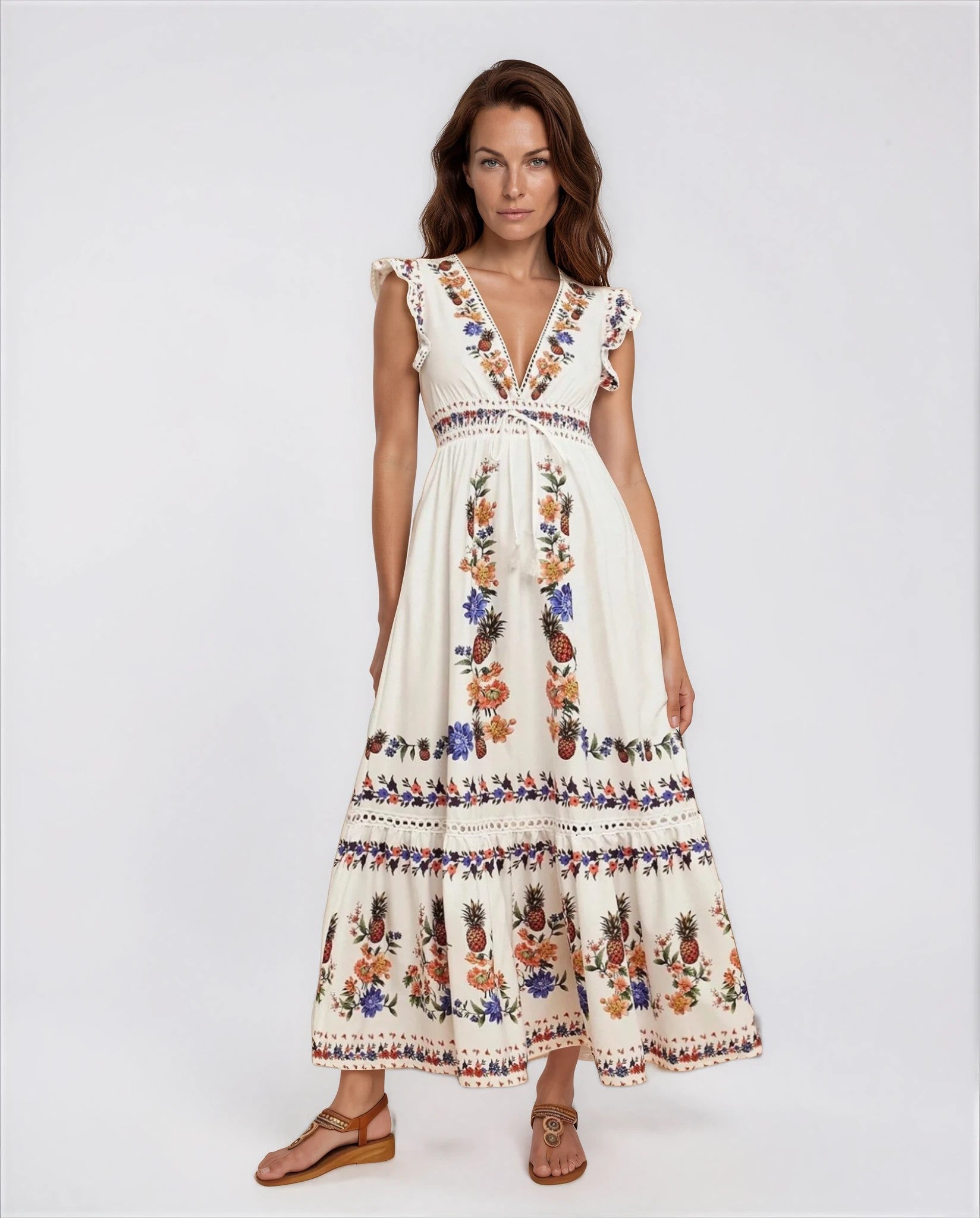 Isabella Women’s Floral Print Summer Maxi Dress in White