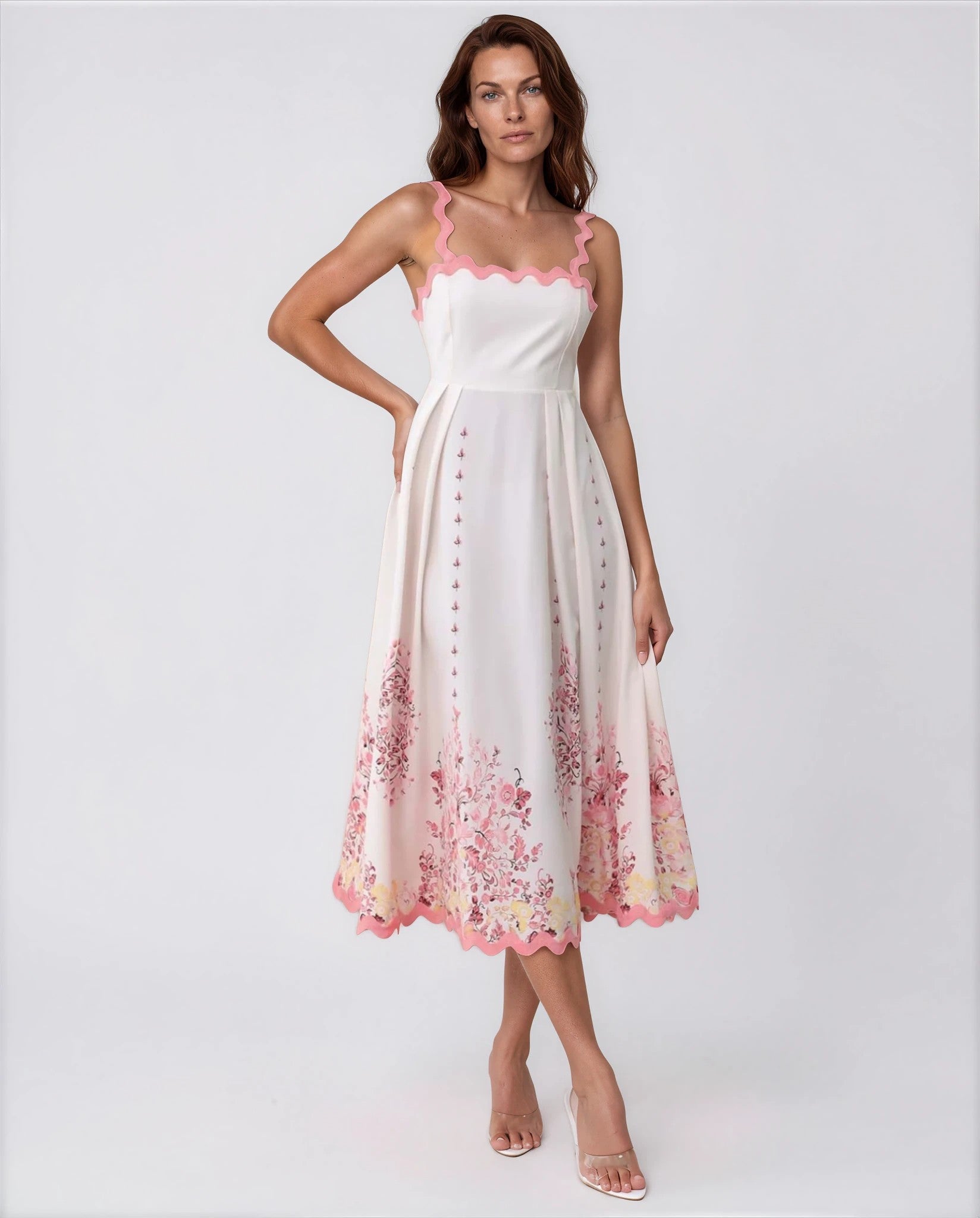 Ginevra Women’s Floral Print Summer Midi Dress in Pink