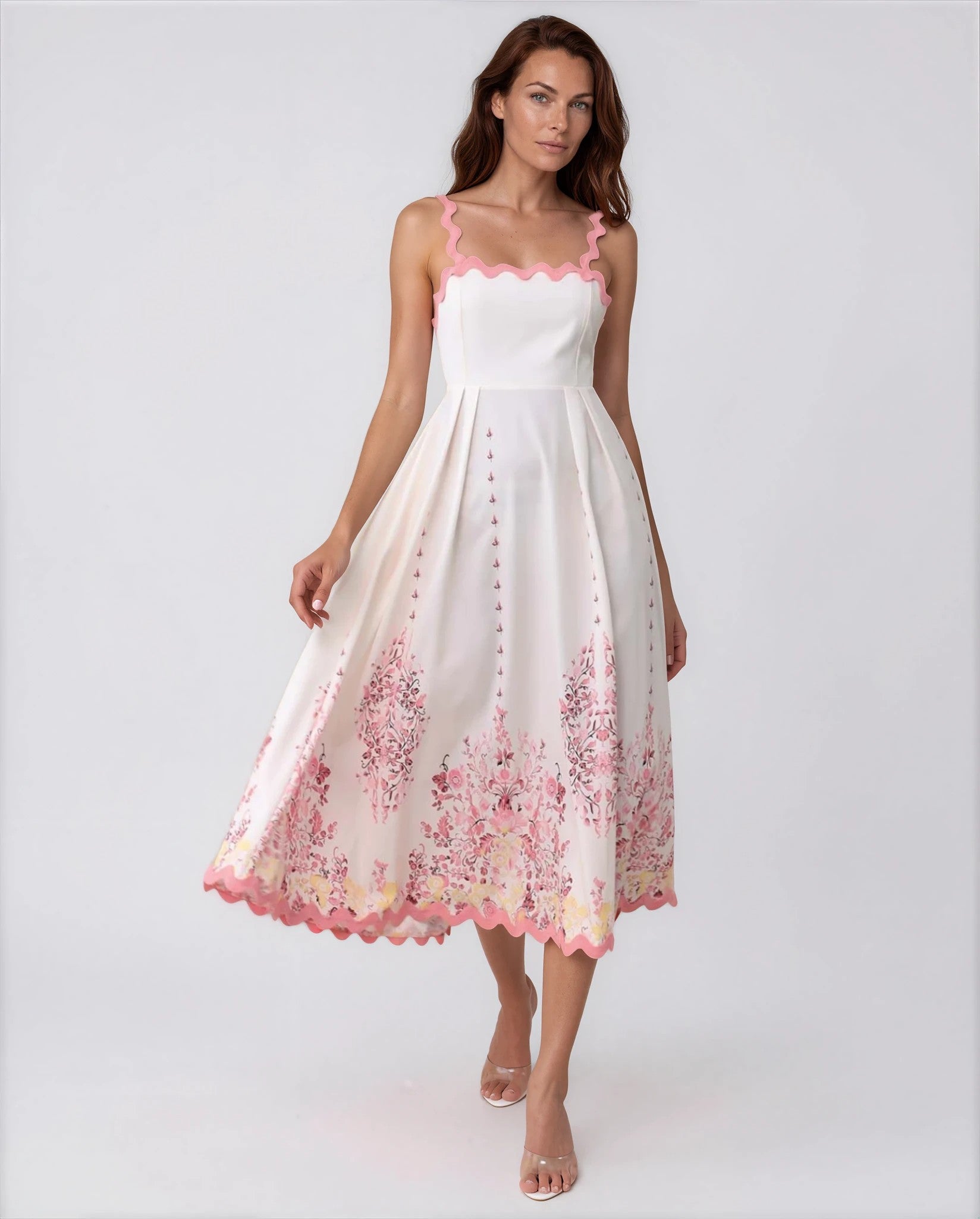 Ginevra Women’s Floral Print Summer Midi Dress in Pink