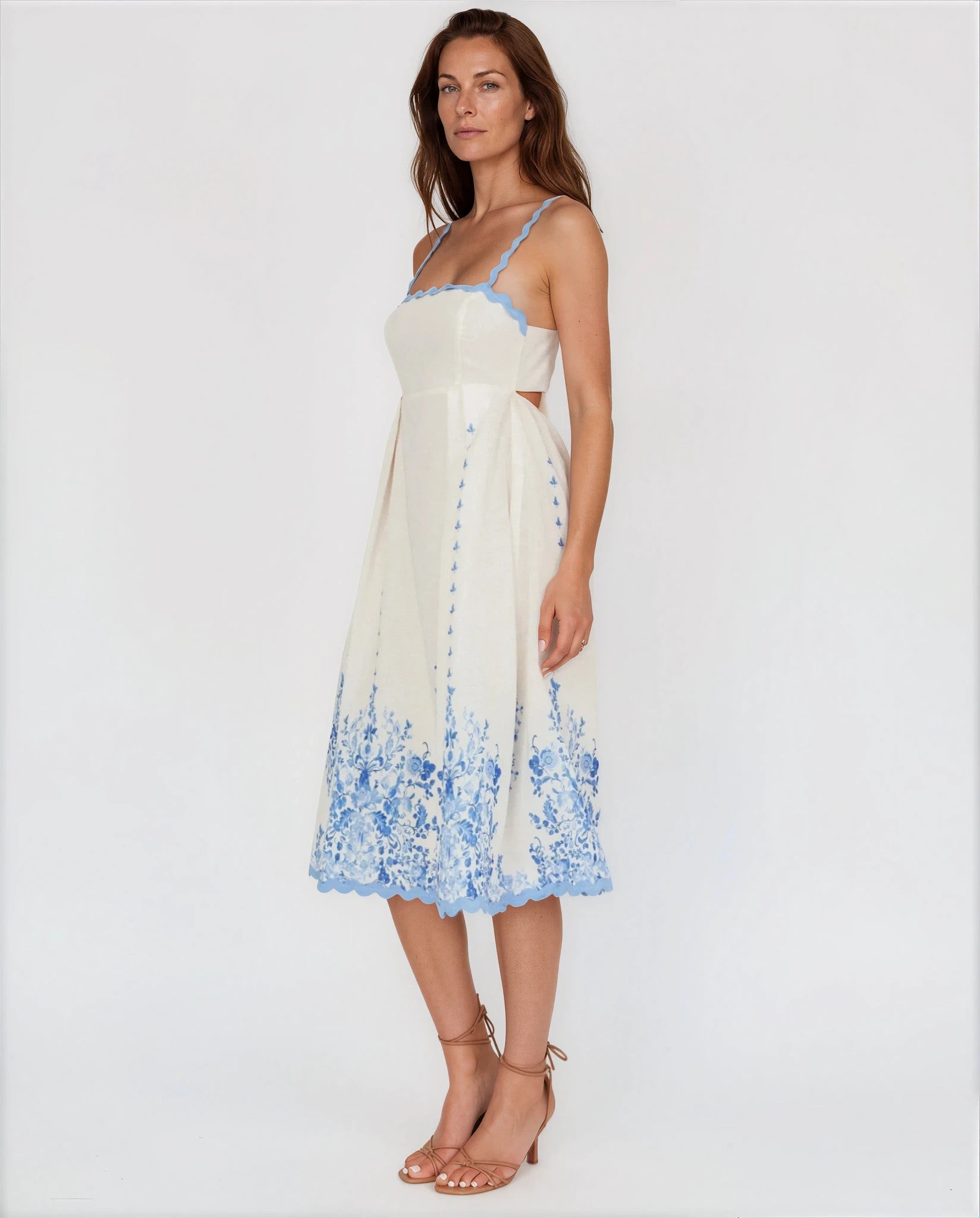Alessia Floral Print Summer Midi Dress in Blue