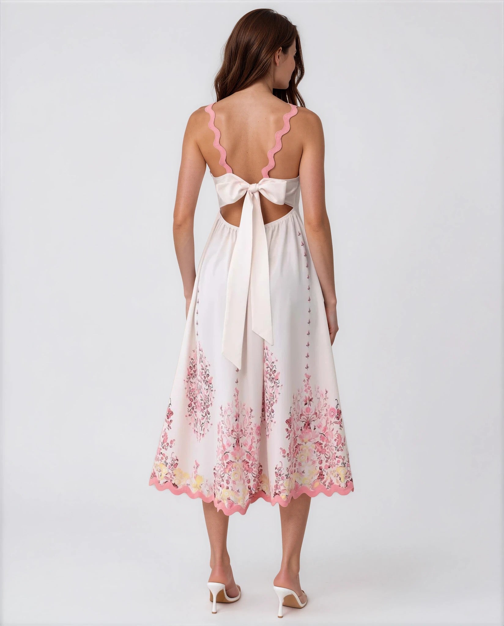 Ginevra Women’s Floral Print Summer Midi Dress in Pink