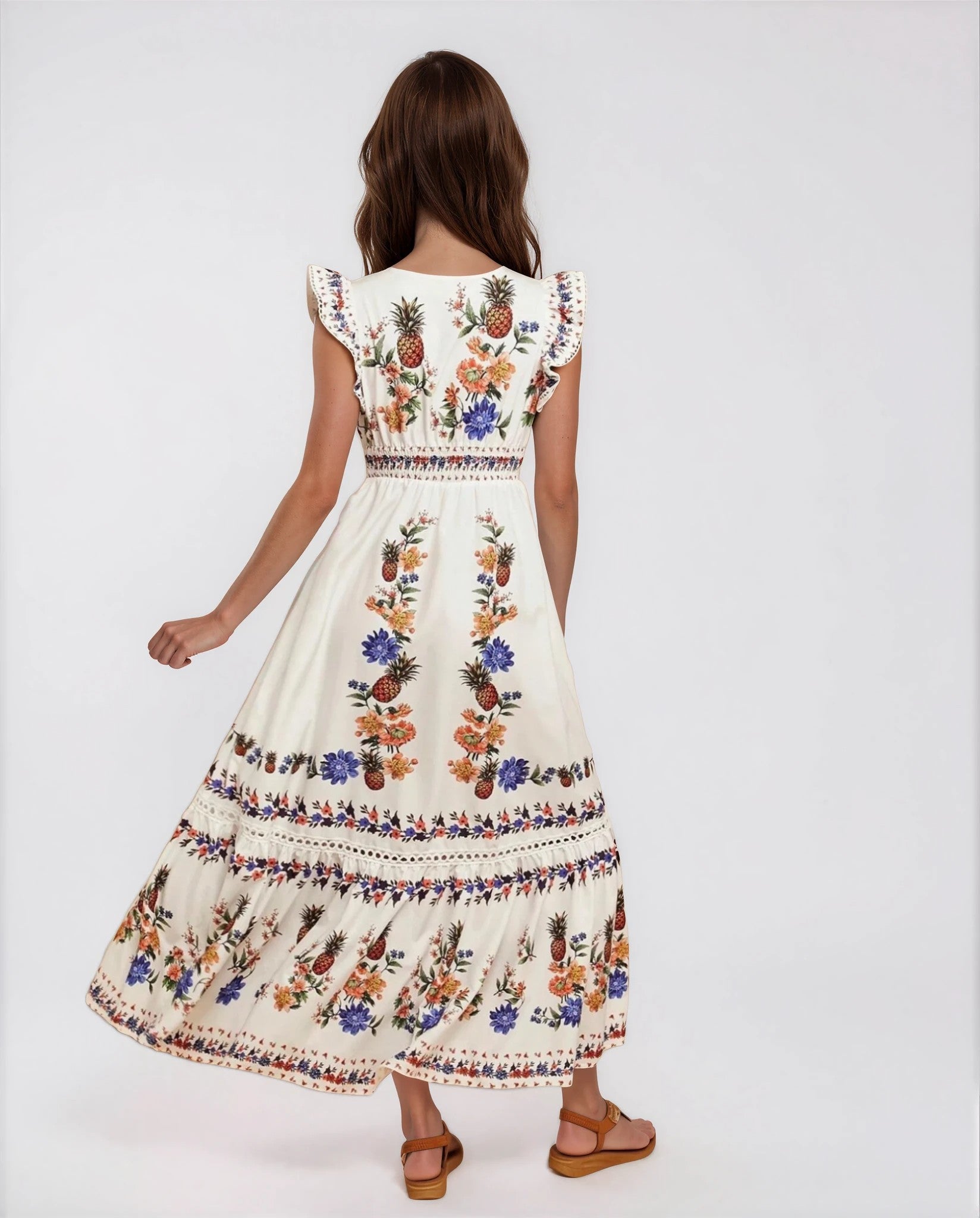 Isabella Women’s Floral Print Summer Maxi Dress in White