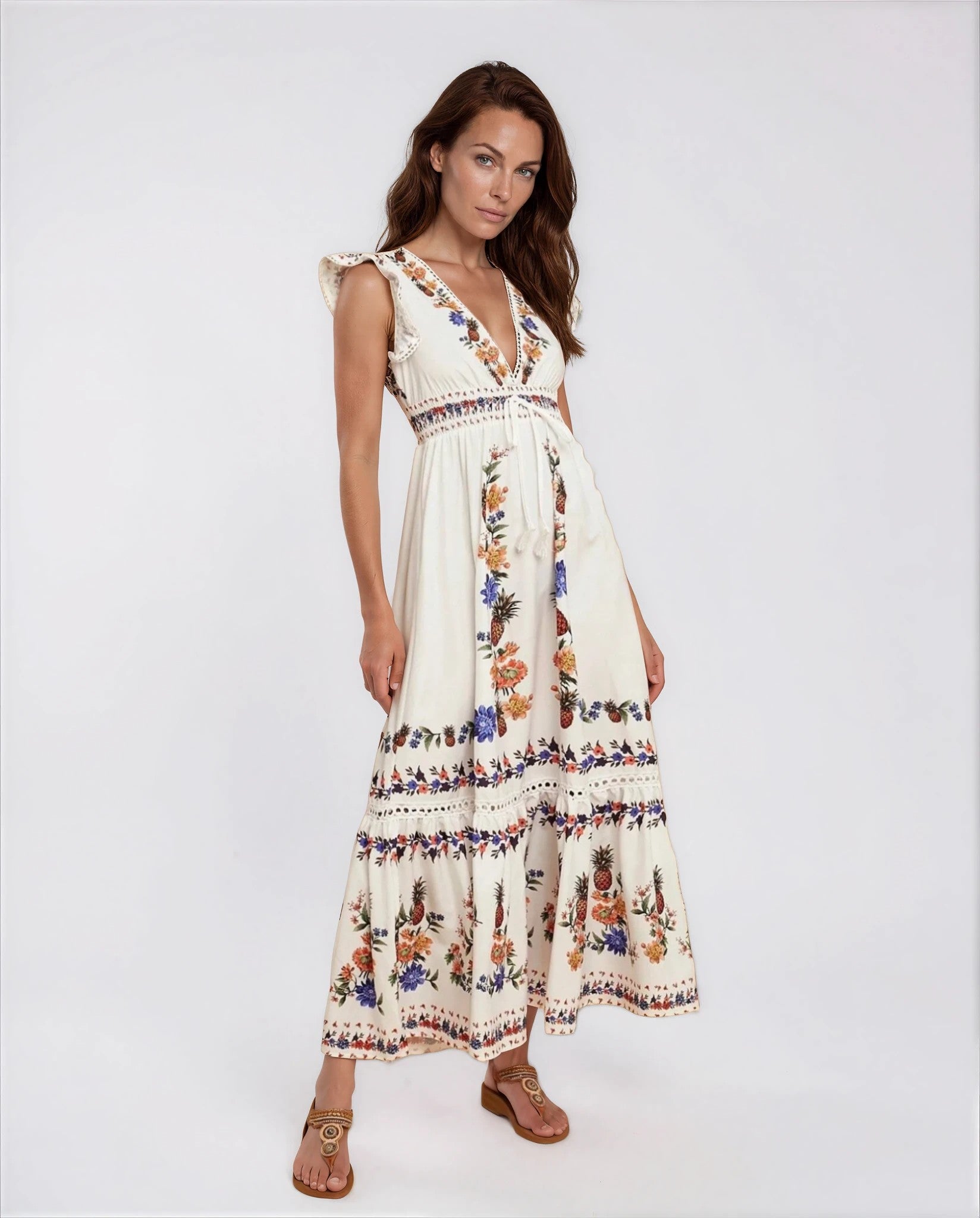 Isabella Women’s Floral Print Summer Maxi Dress in White