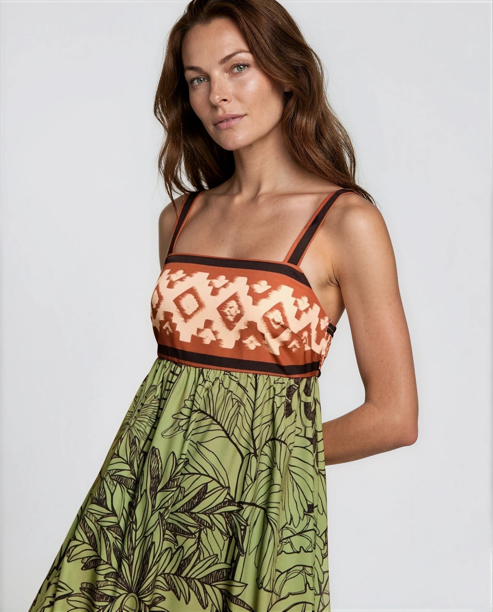 Livia Tropical Print Summer Maxi Dress in Green