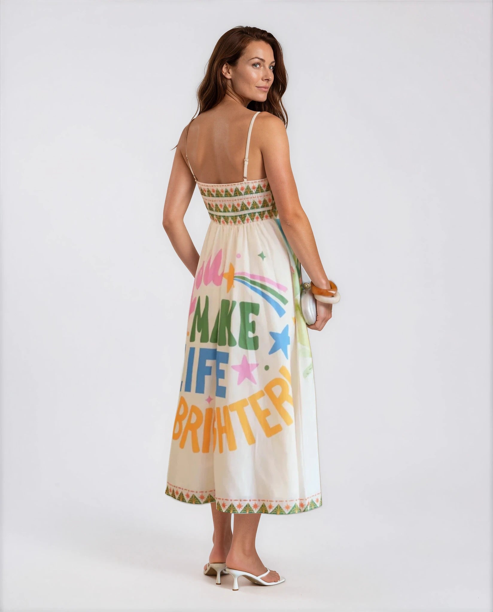 Serena Scenic Print Summer Midi Dress in Green