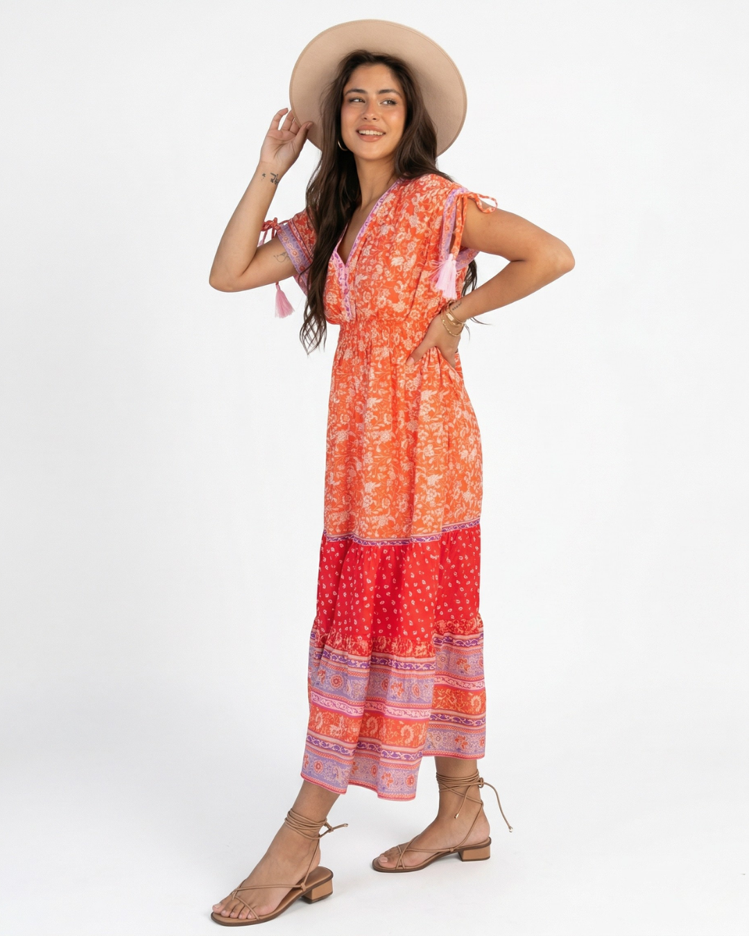 Sienna Women’s Summer Midi Dress in Red