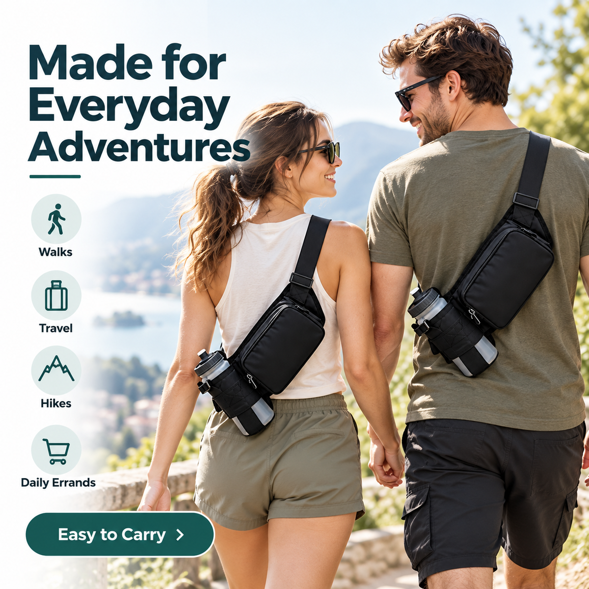 Running Bum Bag with Water Bottle Holder – Water-Resistant Waist Bag for Running, Walking & Hiking