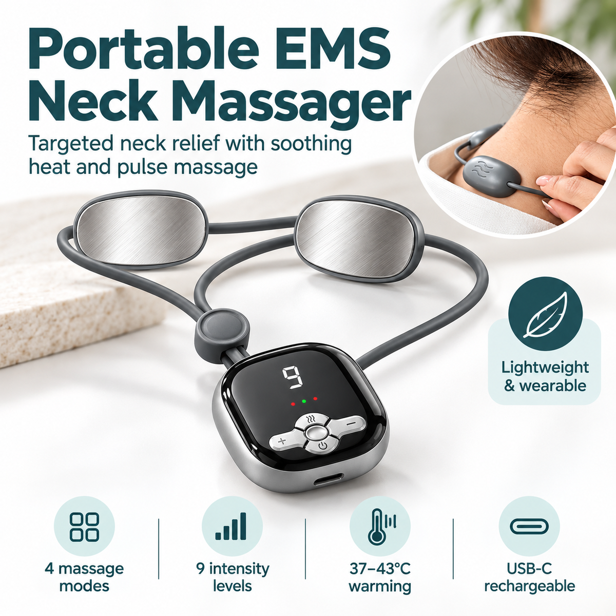 Latuna Portable EMS Neck Massager – Wearable Electric Neck Relaxer with Multiple Modes