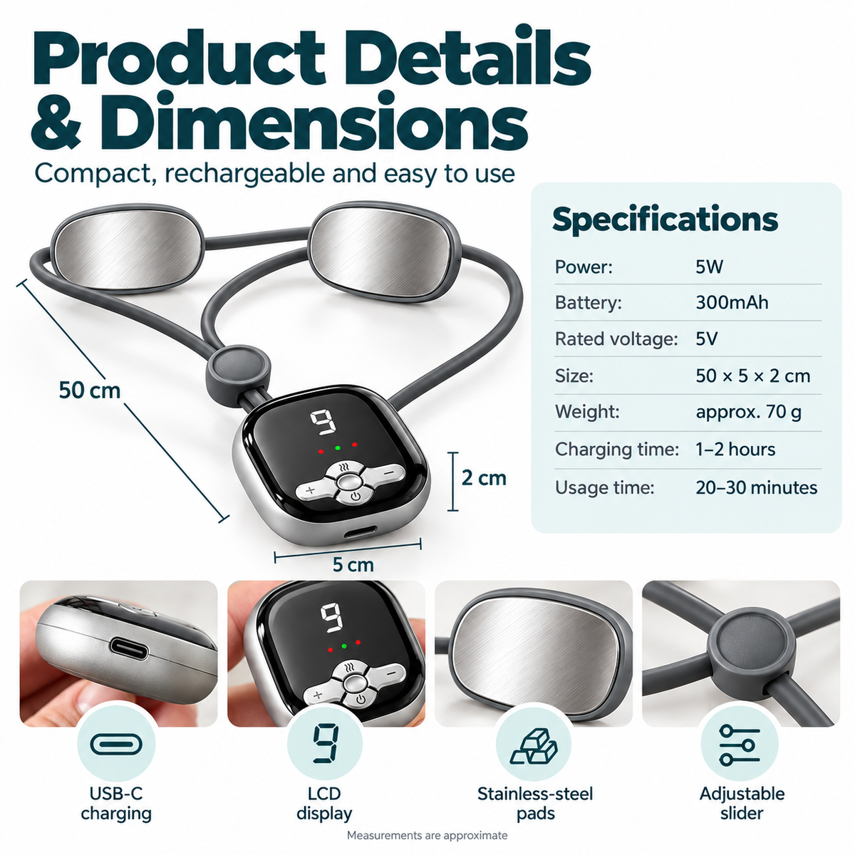 Latuna Portable EMS Neck Massager – Wearable Electric Neck Relaxer with Multiple Modes