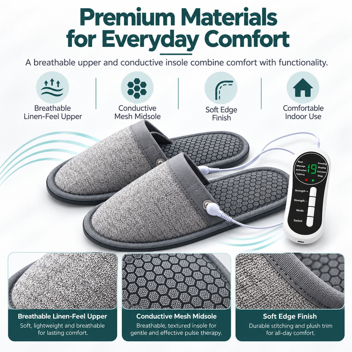 EMS Foot Massager Slippers – Electric Massage Slippers with 8 Modes & 19 Intensity Levels