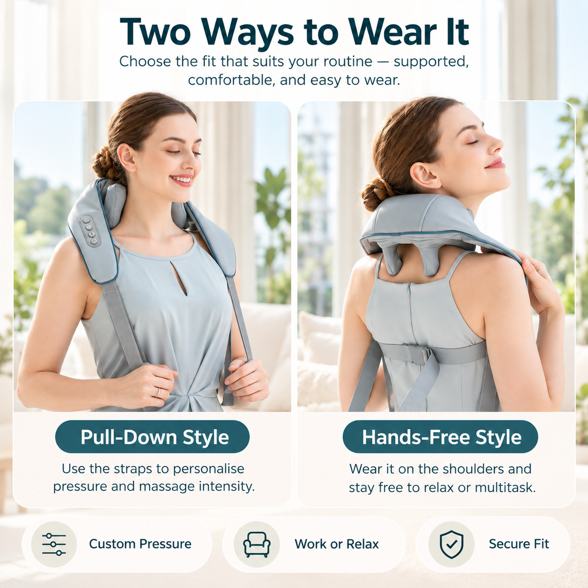 Cordless Neck & Shoulder Massager with Heat – Shiatsu Kneading Massager, Hands-Free Shoulder Straps