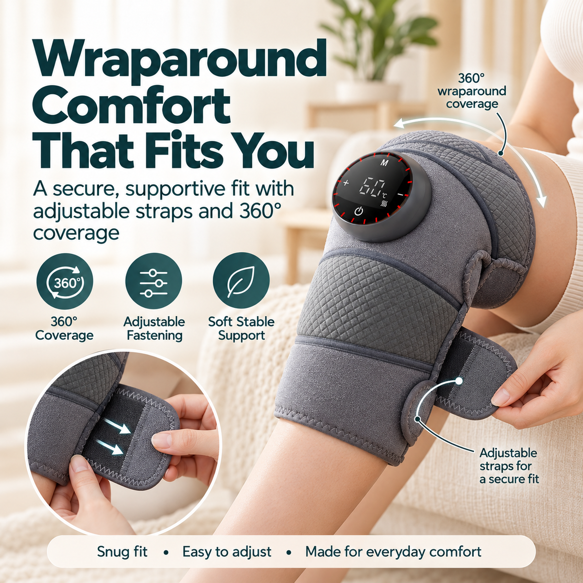 Heated Knee Massager – Cordless Vibrating Knee Wrap with 5 Heat Levels, for Knee, Shoulder & Elbow