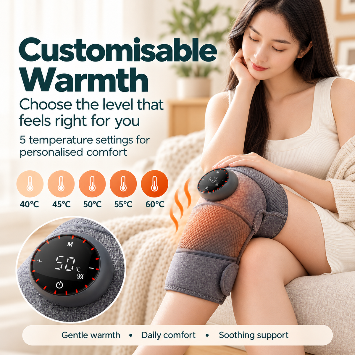 Heated Knee Massager – Cordless Vibrating Knee Wrap with 5 Heat Levels, for Knee, Shoulder & Elbow