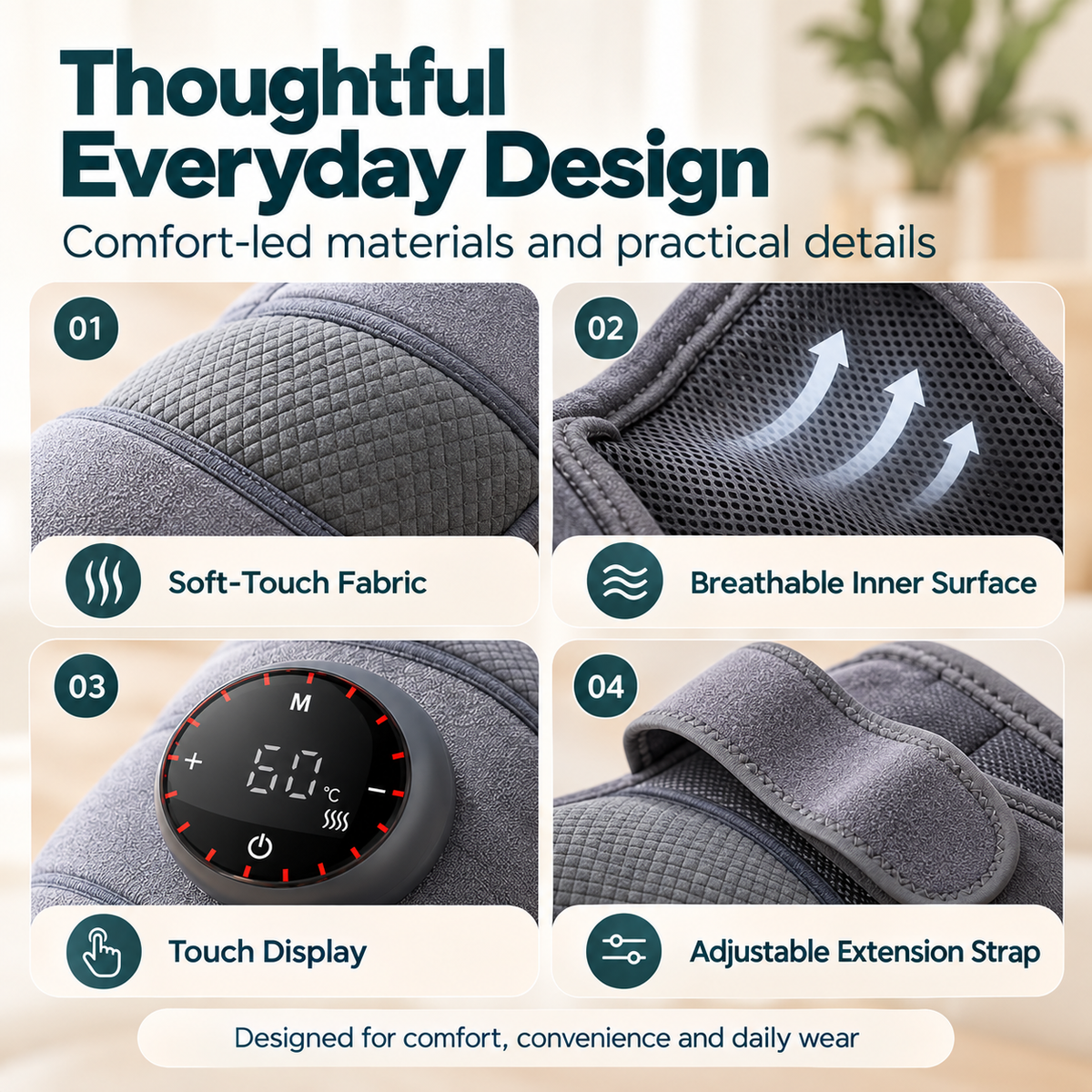 Heated Knee Massager – Cordless Vibrating Knee Wrap with 5 Heat Levels, for Knee, Shoulder & Elbow