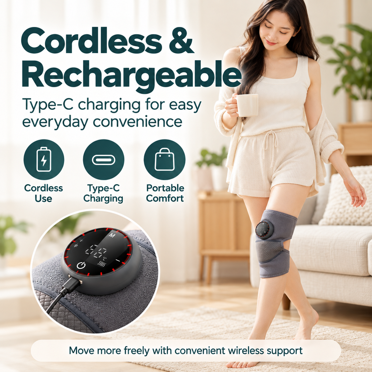 Heated Knee Massager – Cordless Vibrating Knee Wrap with 5 Heat Levels, for Knee, Shoulder & Elbow
