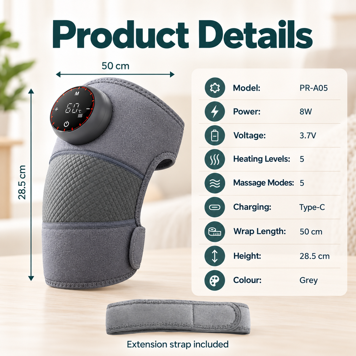 Heated Knee Massager – Cordless Vibrating Knee Wrap with 5 Heat Levels, for Knee, Shoulder & Elbow