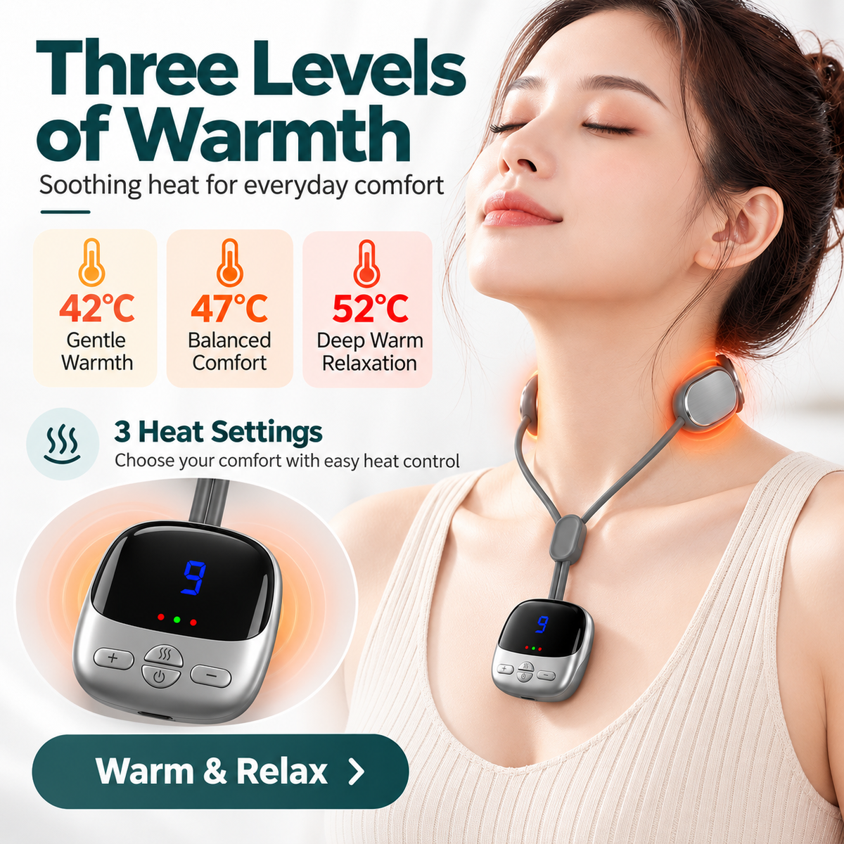 Portable Neck Massager with Heat – Wearable EMS Pendant Neck Relaxer