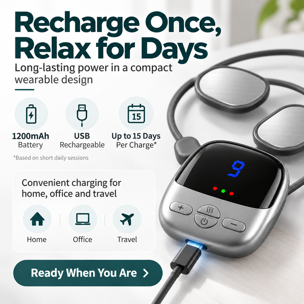 Portable Neck Massager with Heat – Wearable EMS Pendant Neck Relaxer
