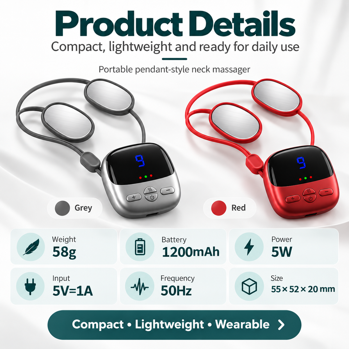 Portable Neck Massager with Heat – Wearable EMS Pendant Neck Relaxer