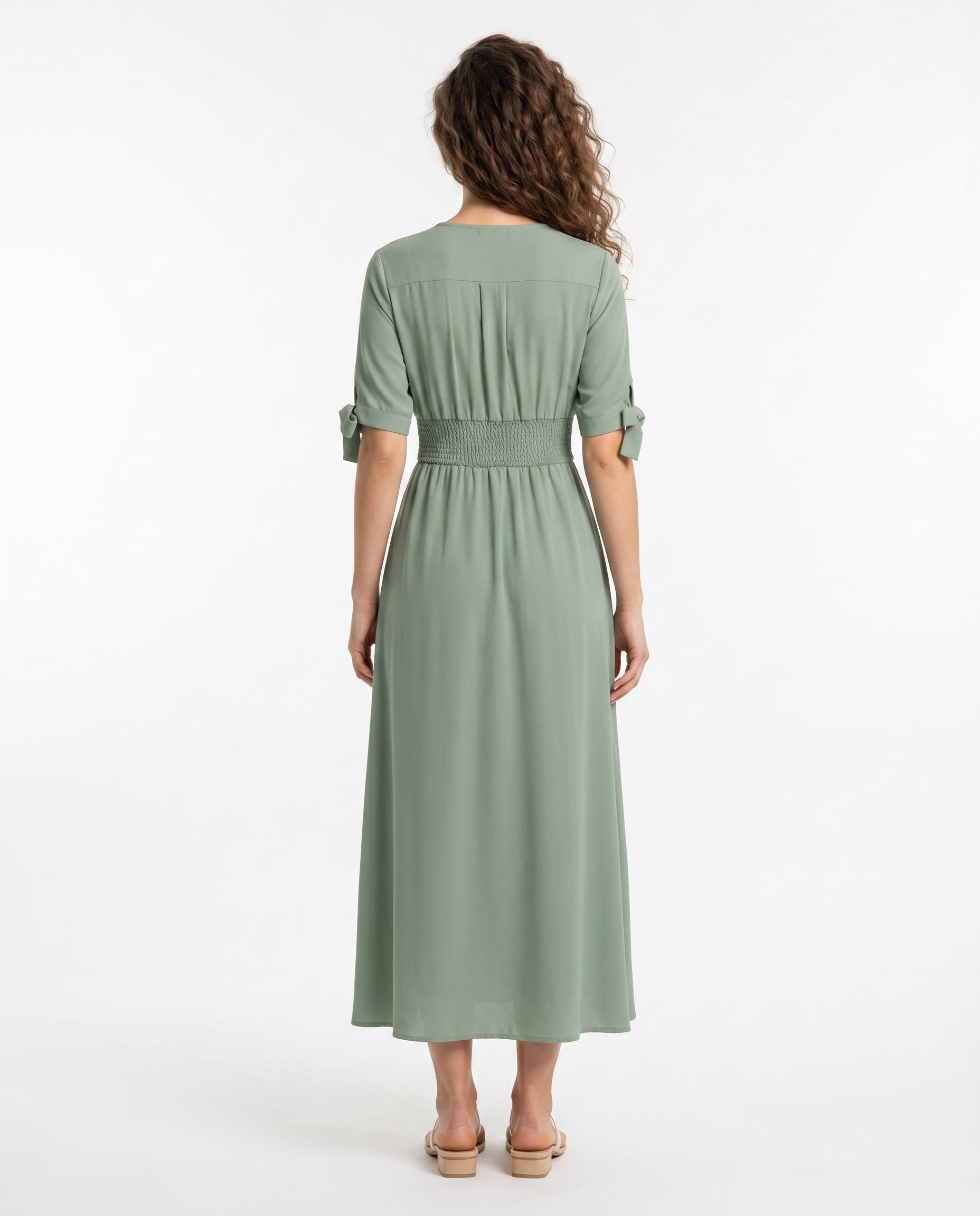 Women's Green Short Sleeve V-Neck Summer Maxi Dress