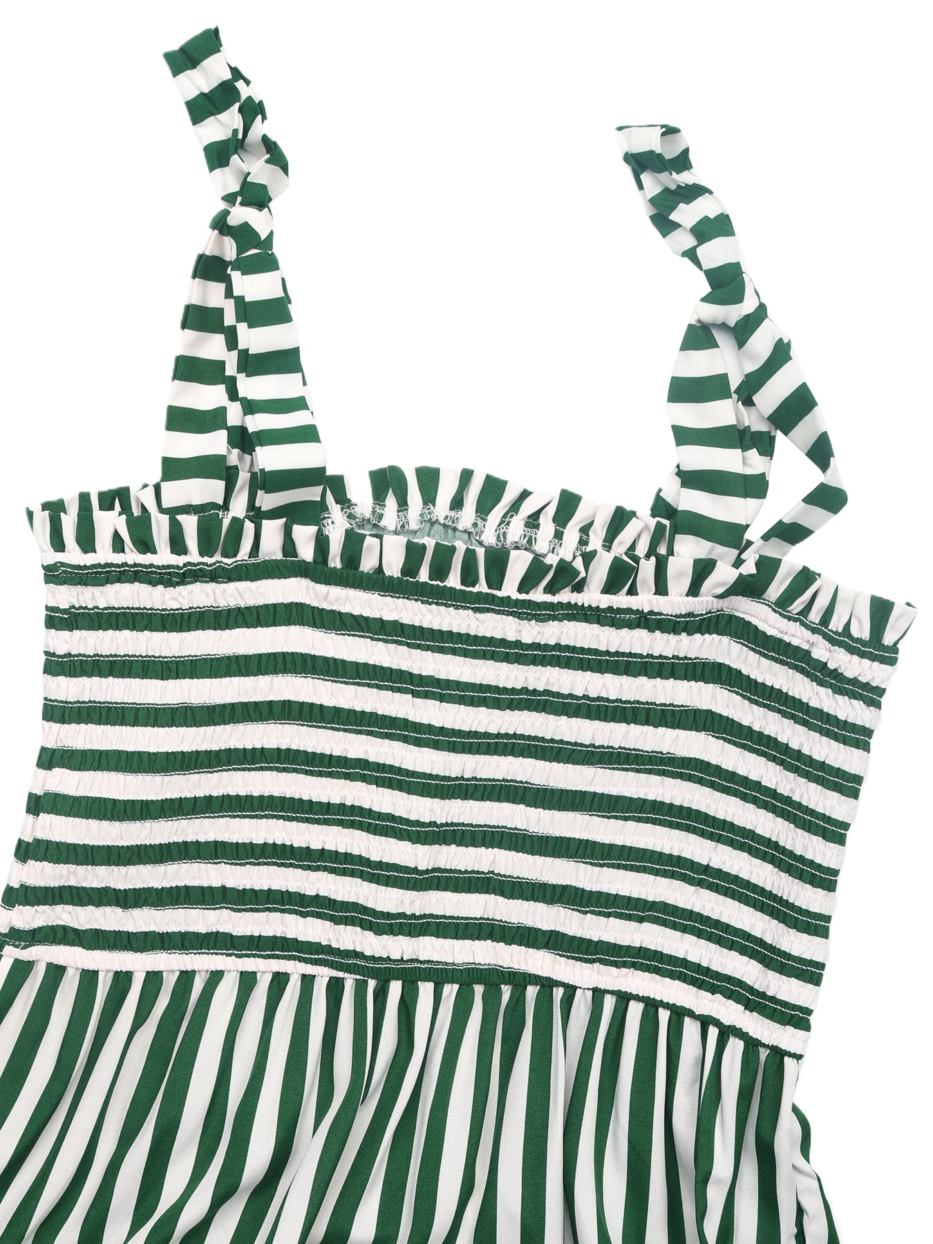 Green and white striped dress on a white background