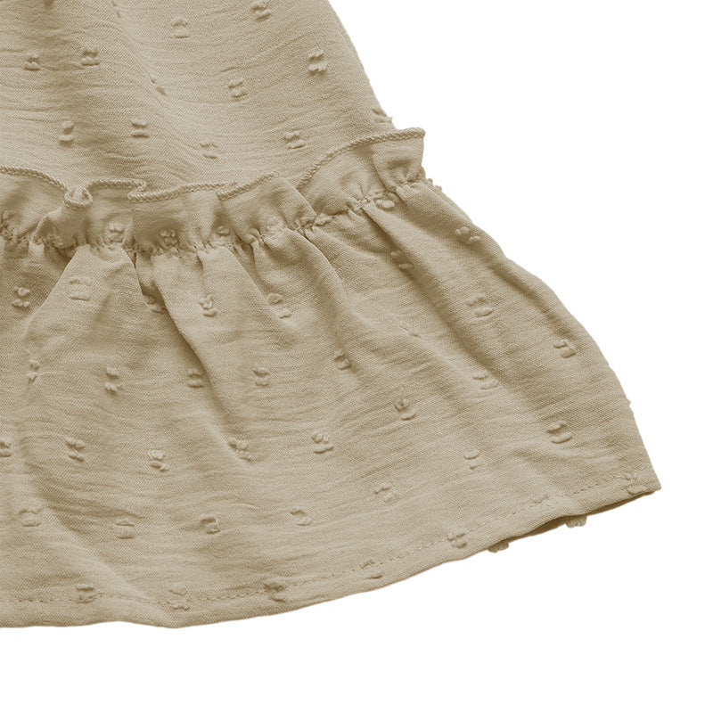 Cream Swiss Dot Halterneck Belted Ruffle Mini Summer Dress