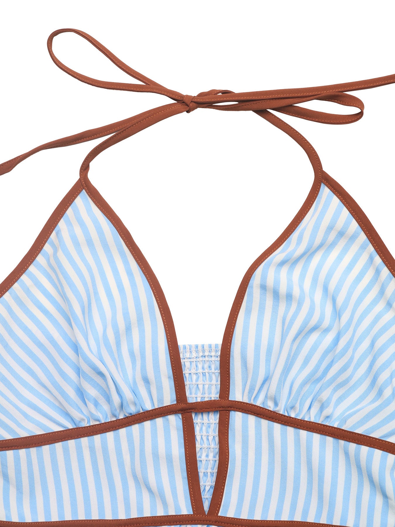 Blue Stripe Contrast Trim Halterneck Backless Maxi Dress