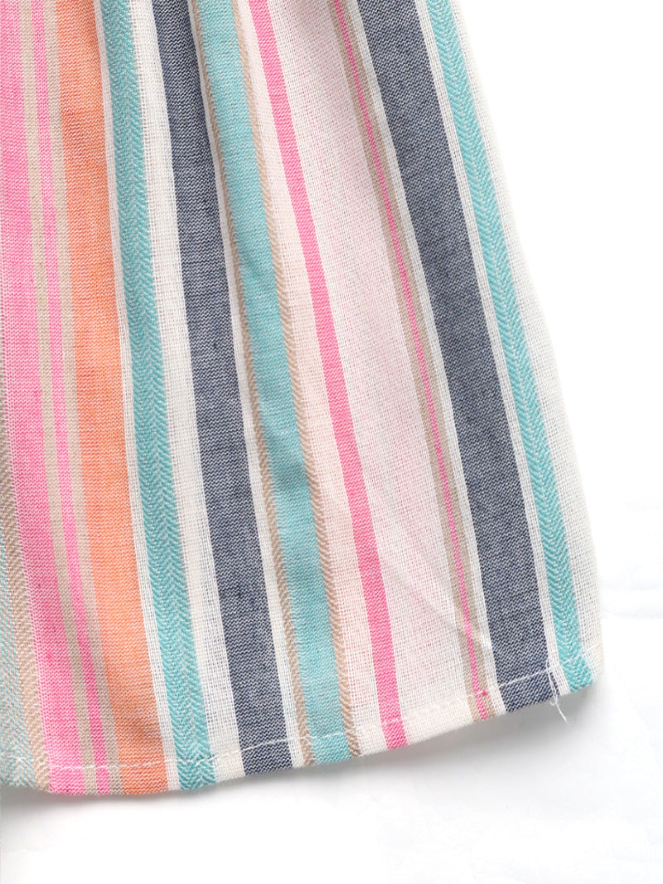 Multicolour Stripe Linen Blend Smocked Tiered Maxi Summer Dress