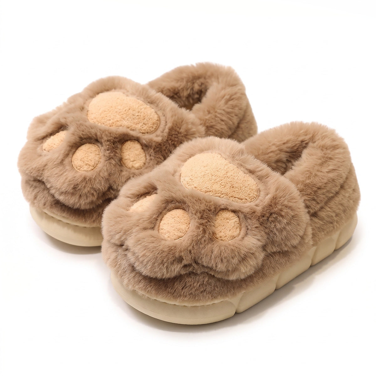 Khaki cat paw slippers with chunky platform sole